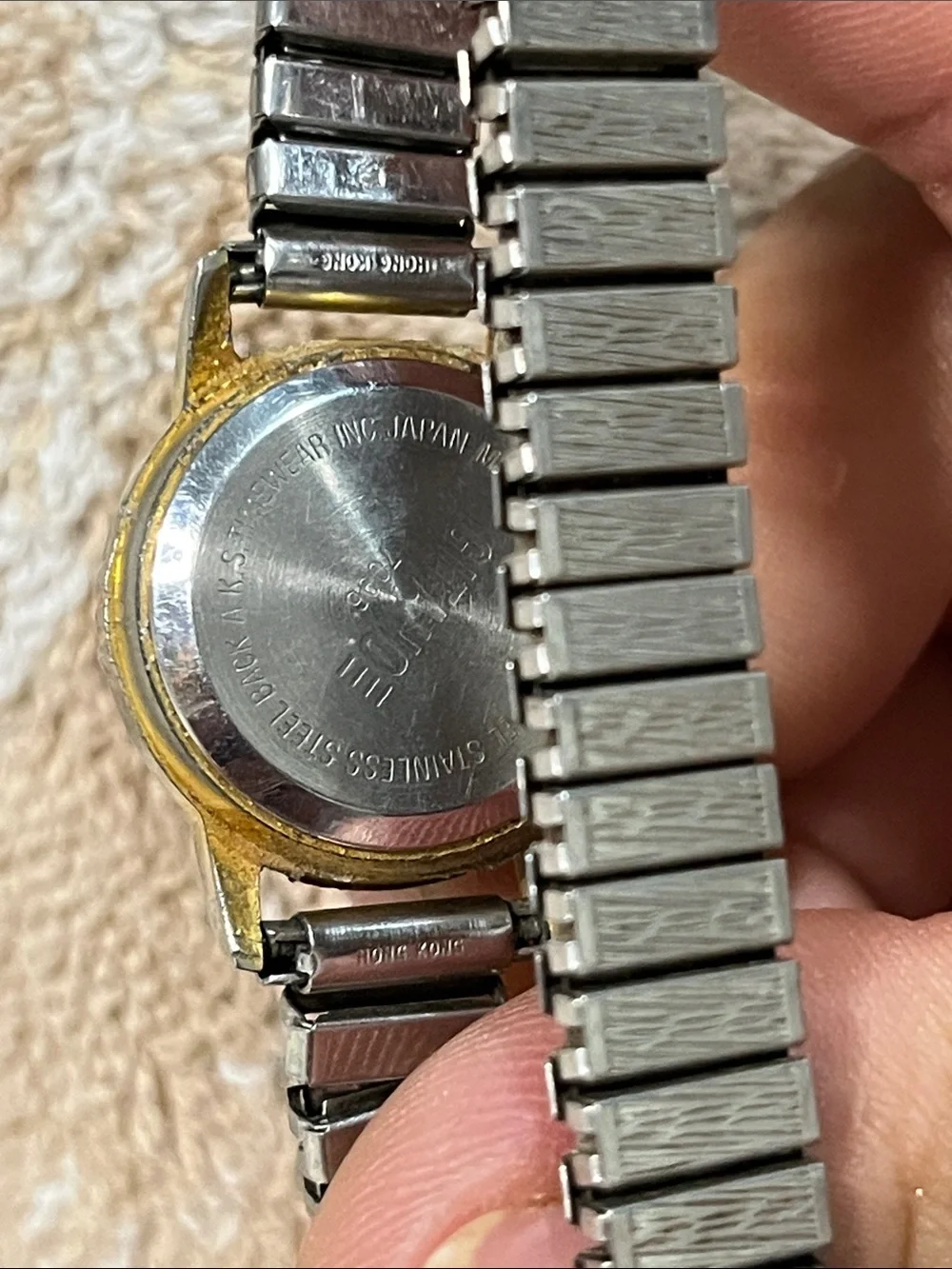 Gitano Silver-Tone Watch with Iridescent Blue-Green Abalone Dial